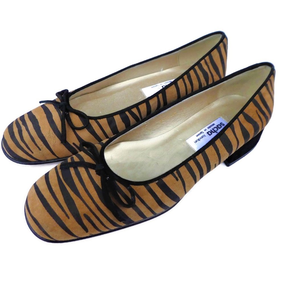 Vintage Y2K Sacha London Flats Shoes Micro Suede Zebra Leather Soles Spain 7B